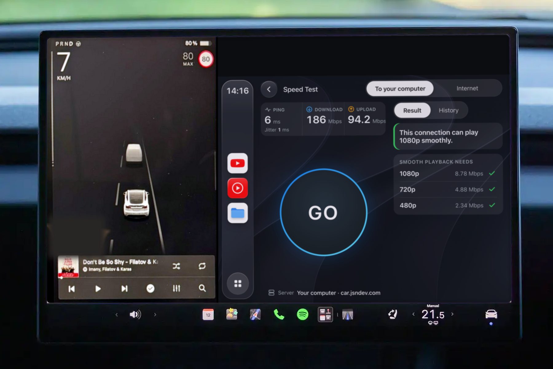 Speed test next to the driving view
